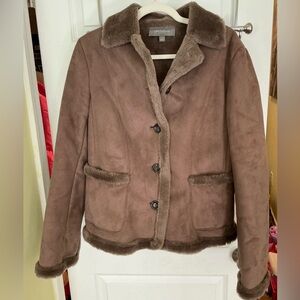 Ann Taylor Brown Faux Fur Trim Jacket